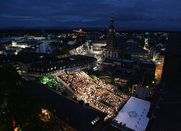 Nibelungen Festival of Worms - Aerial photo at night